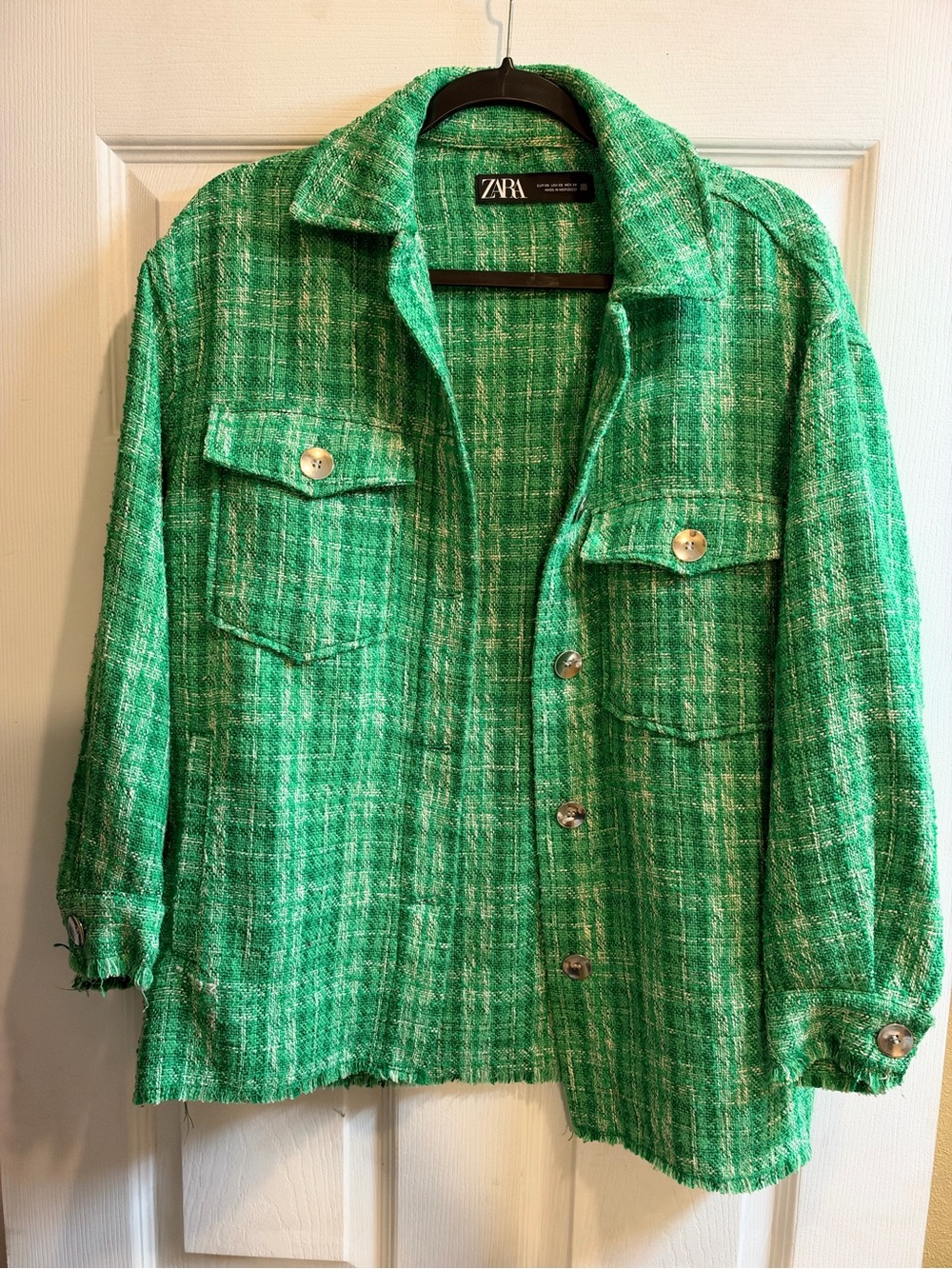 ZARA Women’s XS Green Tweed Pocketed Jacket Blazer